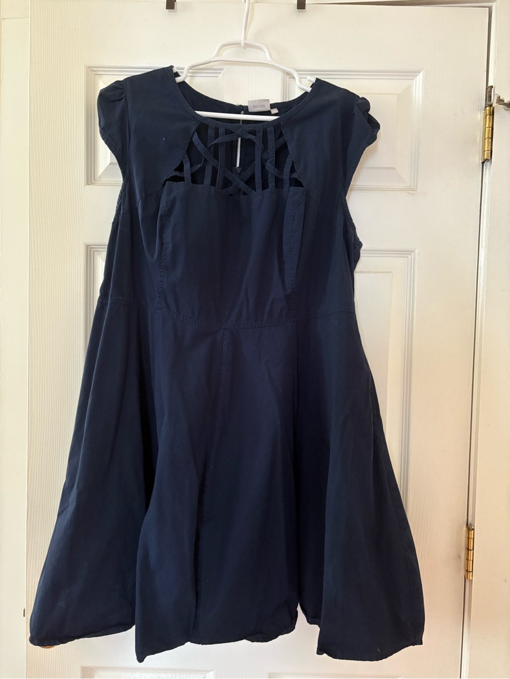 eshakti Navy Blue Lattice Yoke Fit-and-Flare Dress